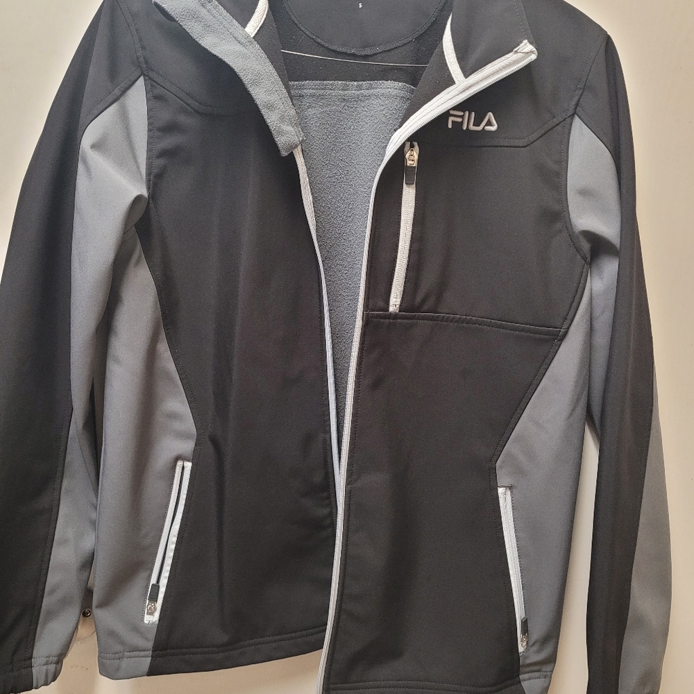 Fila zip up jacket, men's small, black, grey